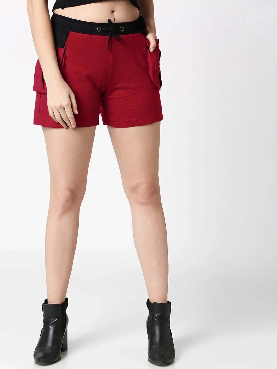 

Bewakoof Women Maroon Mid-Rise Shorts