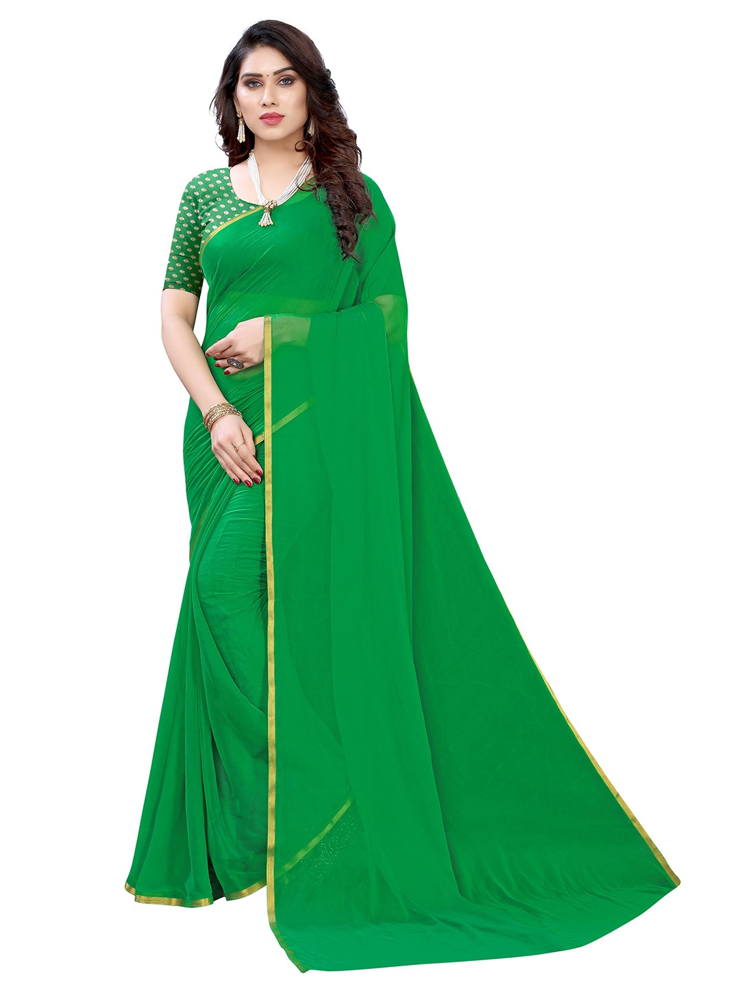 

KALINI Green Zari Pure Chiffon Saree