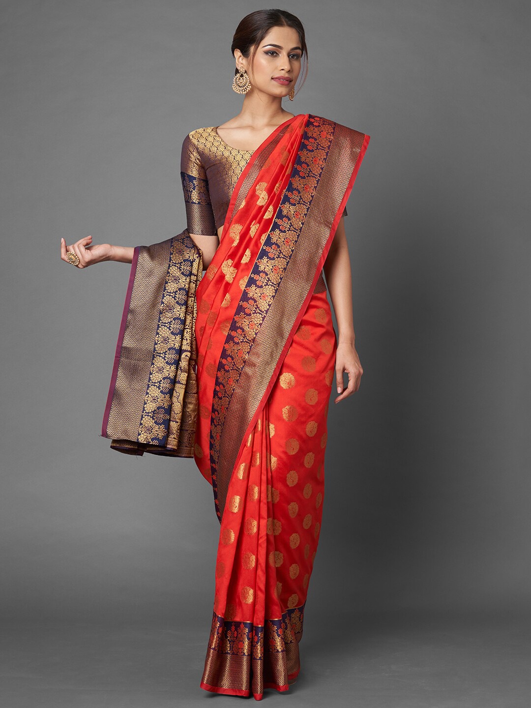 

Saree mall Women Red & Navy Blue Silk Blend Banarasi Festive Saree