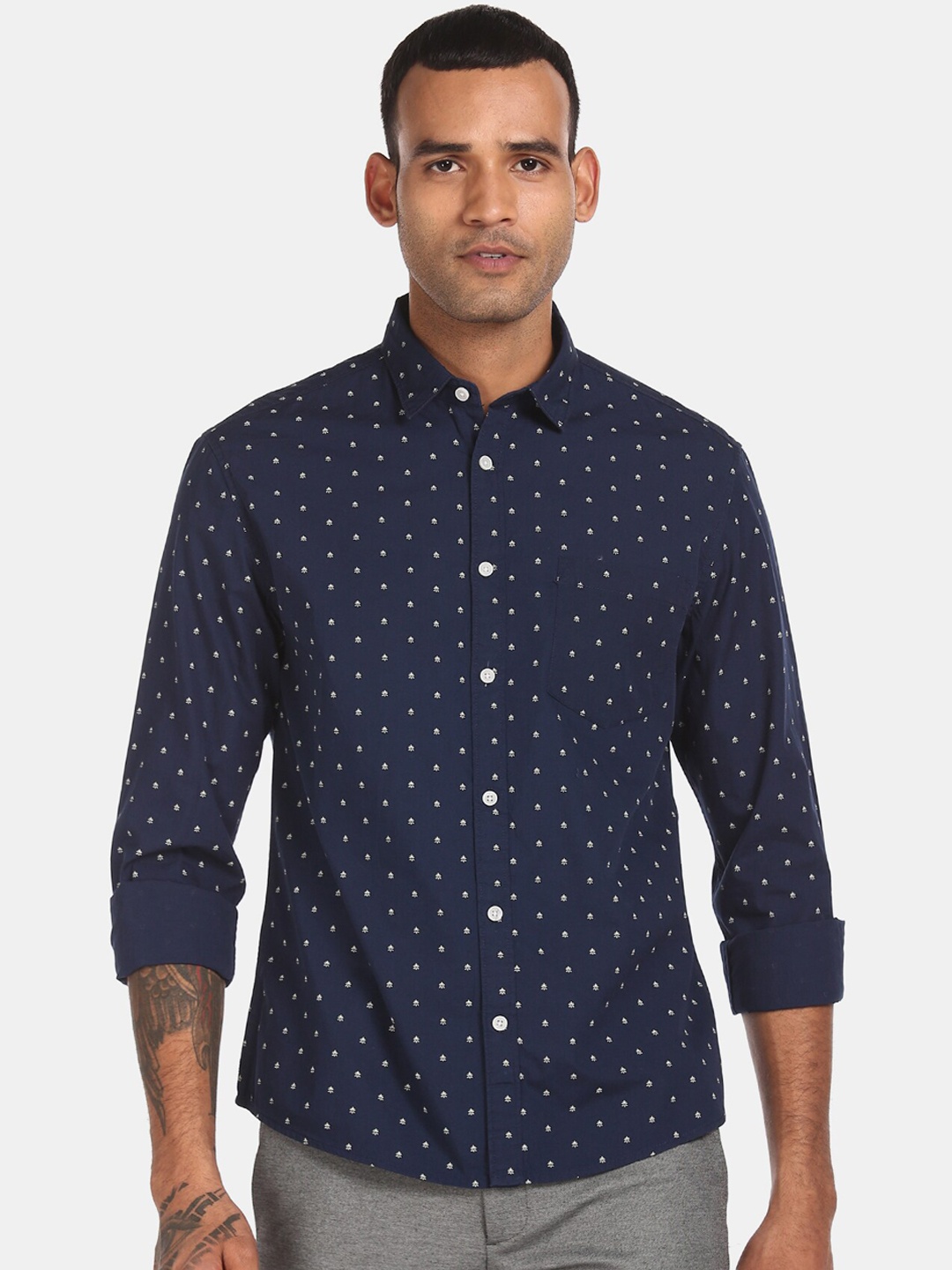 

Ruggers Men Navy Blue Printed Casual Shirt