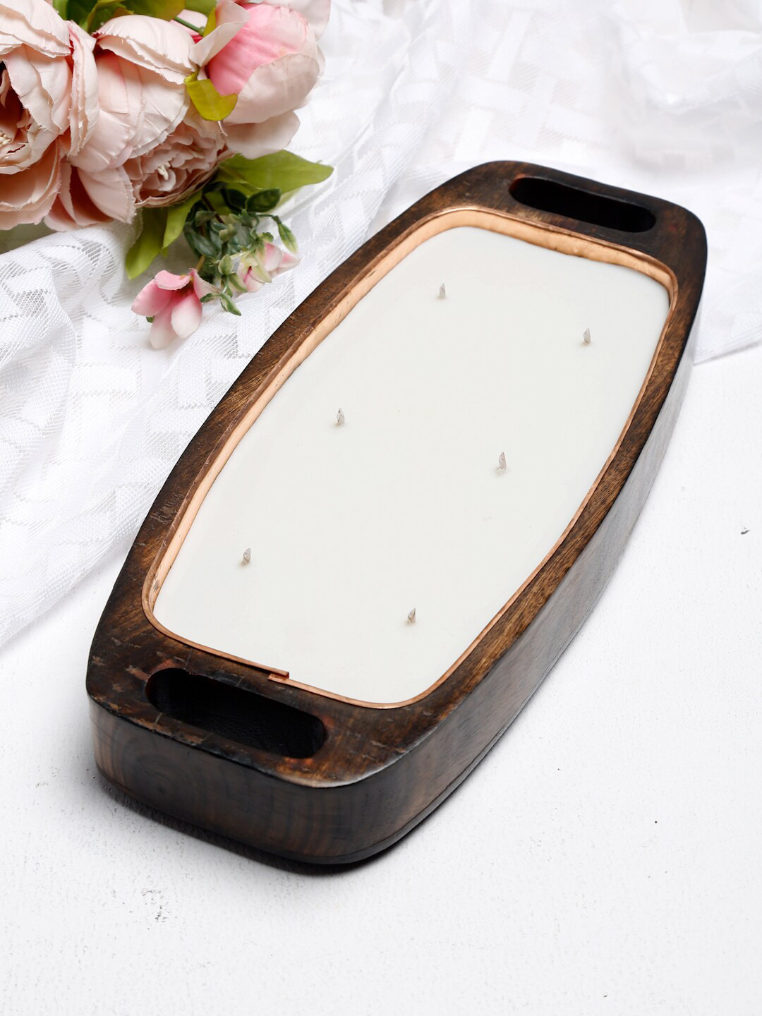 

Fabindia Off-White & Brown Solid Candle With Wooden Tray