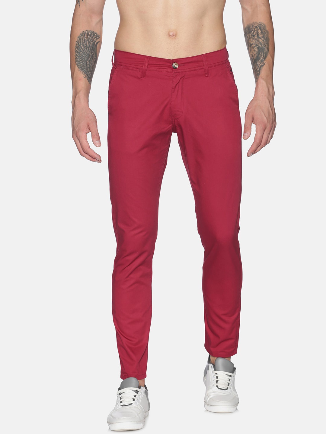 

Raa Jeans Men Maroon Skinny Fit Chinos Trousers