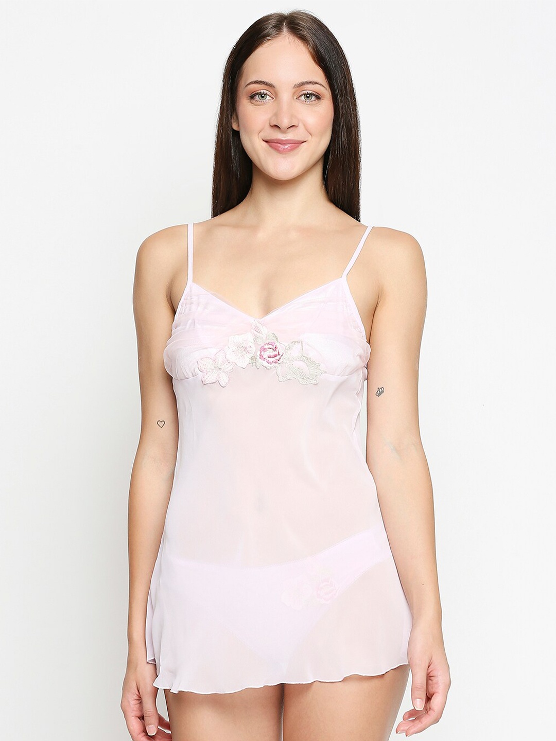 

XIN Women Pink & Silver-Toned Net Baby Doll