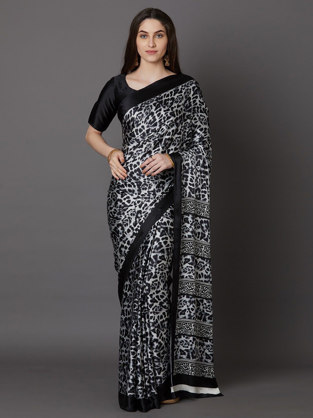 

Saree mall Black & Grey Crepe Ethnic Printed Banarasi Sarees