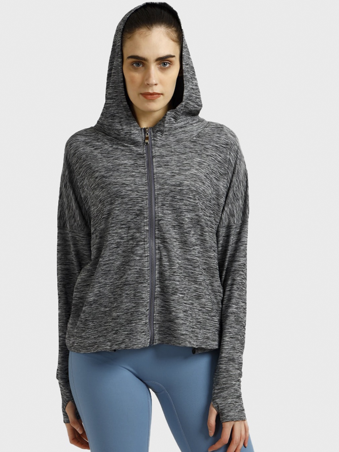 

iki chic Women Grey Melange Lightweight Sporty Jacket