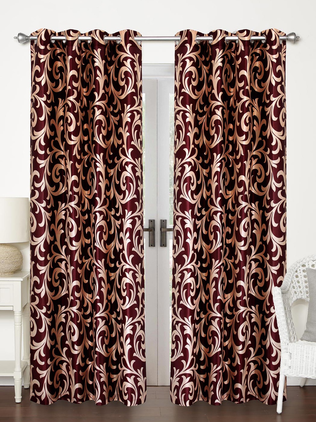 

Home Sizzler Maroon & Cream-Coloured Set of 2 Ethnic Motifs Long Door Curtain