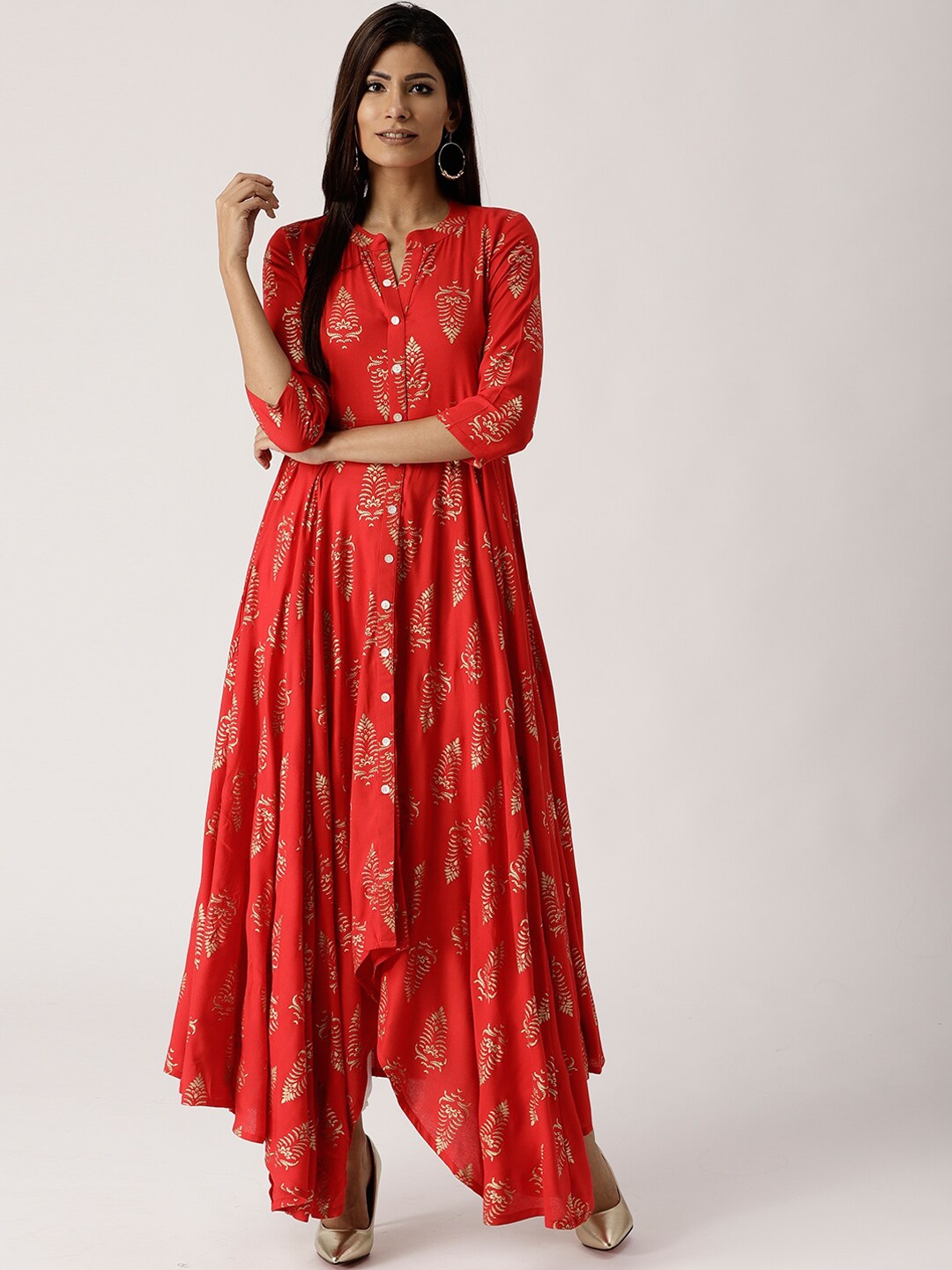 

Libas Women Red Ethnic Motifs Printed Anarkali High-Low Kurta
