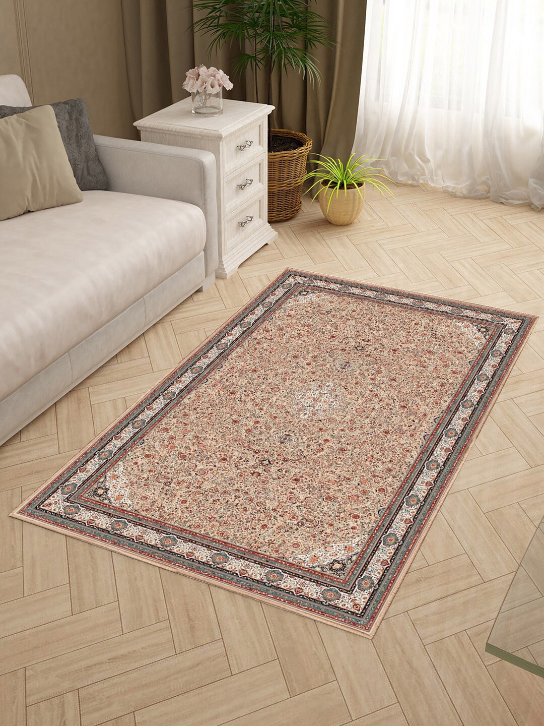 

Status Beige & Orange Printed Hand-Tufted Silk Carpet