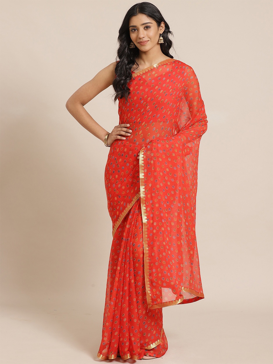 

Saree mall Orange Zari Chiffon Sarees