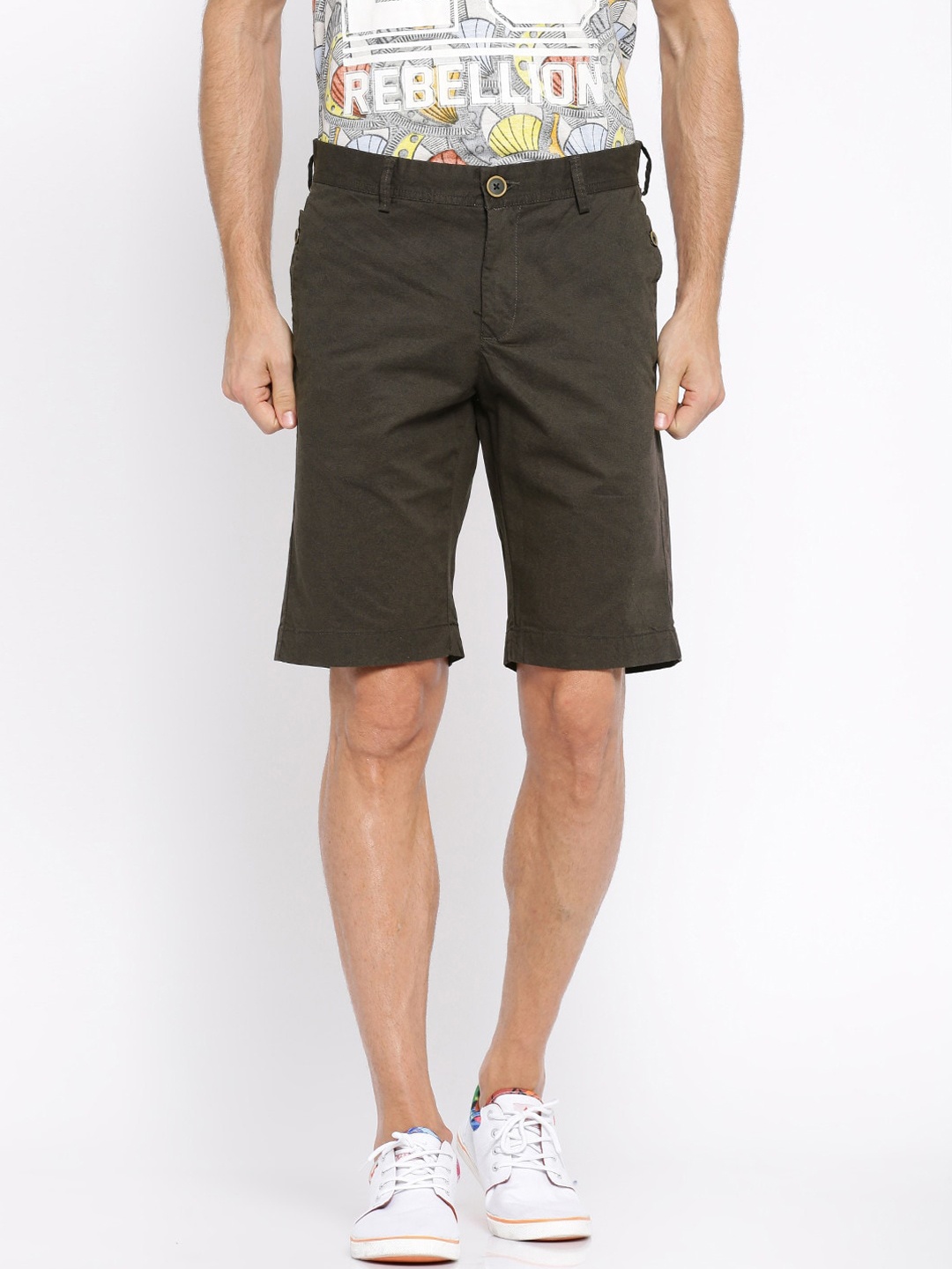 

SHOWOFF Men Brown Printed Slim Fit Mid-Rise Regular Shorts