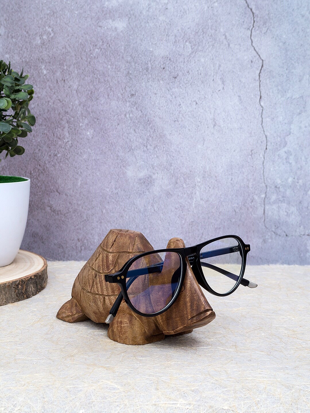 

Golden Peacock Brown Handcrafted Tortoise Shaped Wooden Spectacle Holder Showpiece