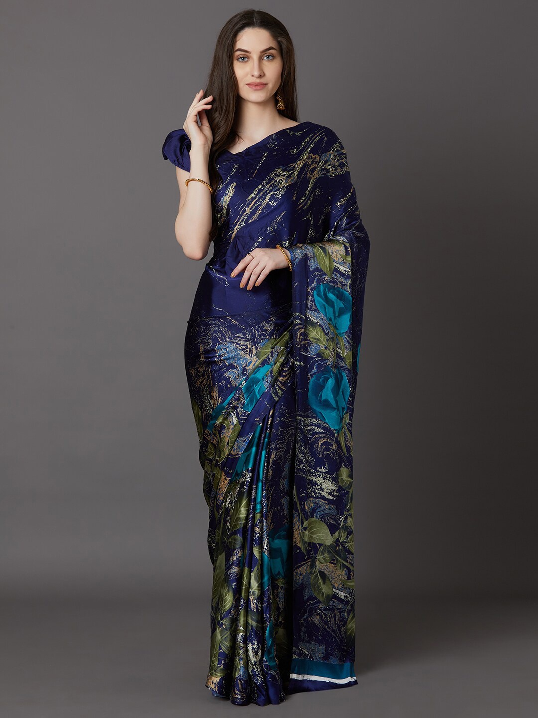

Saree mall Blue & Beige Floral Sarees