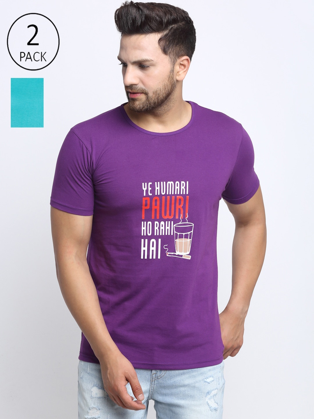 

VIMAL JONNEY Men Purple Typography 2 Printed Applique T-shirt