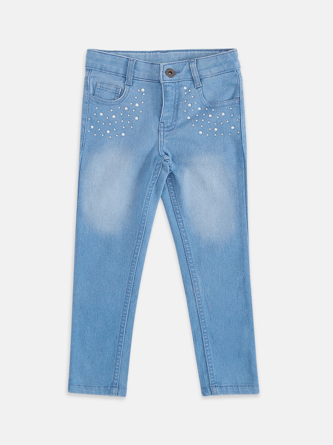

Pantaloons Junior Girls Blue Light Fade Embellished Jeans