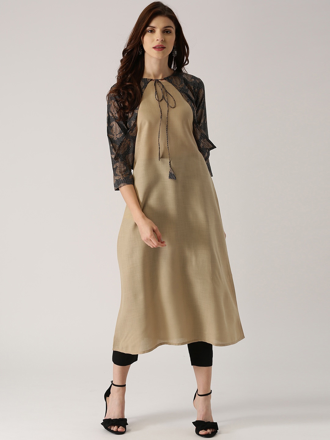 

Libas Women Beige Solid A-line Kurta with Jacket Style