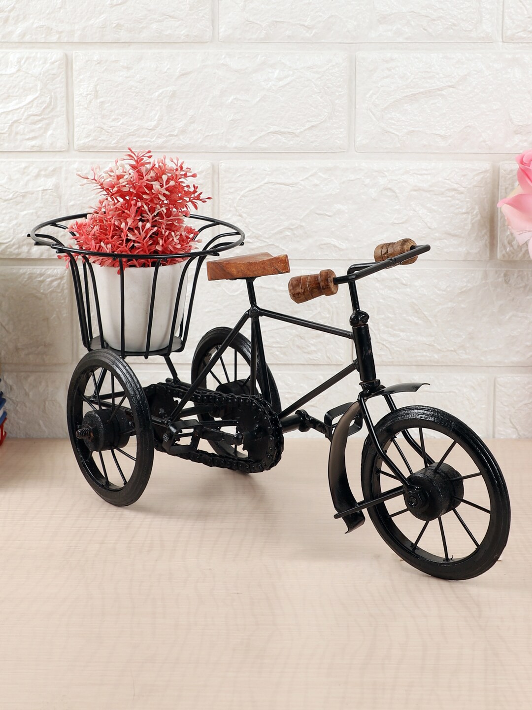 

EXIM DECOR Black & Brown Rickshaw Showpiece With Basket