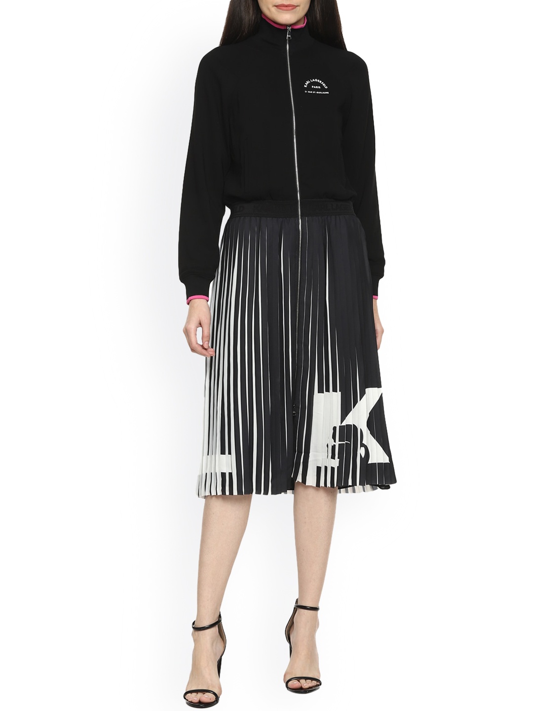 

Karl Lagerfeld Black & White Striped A-Line Dress