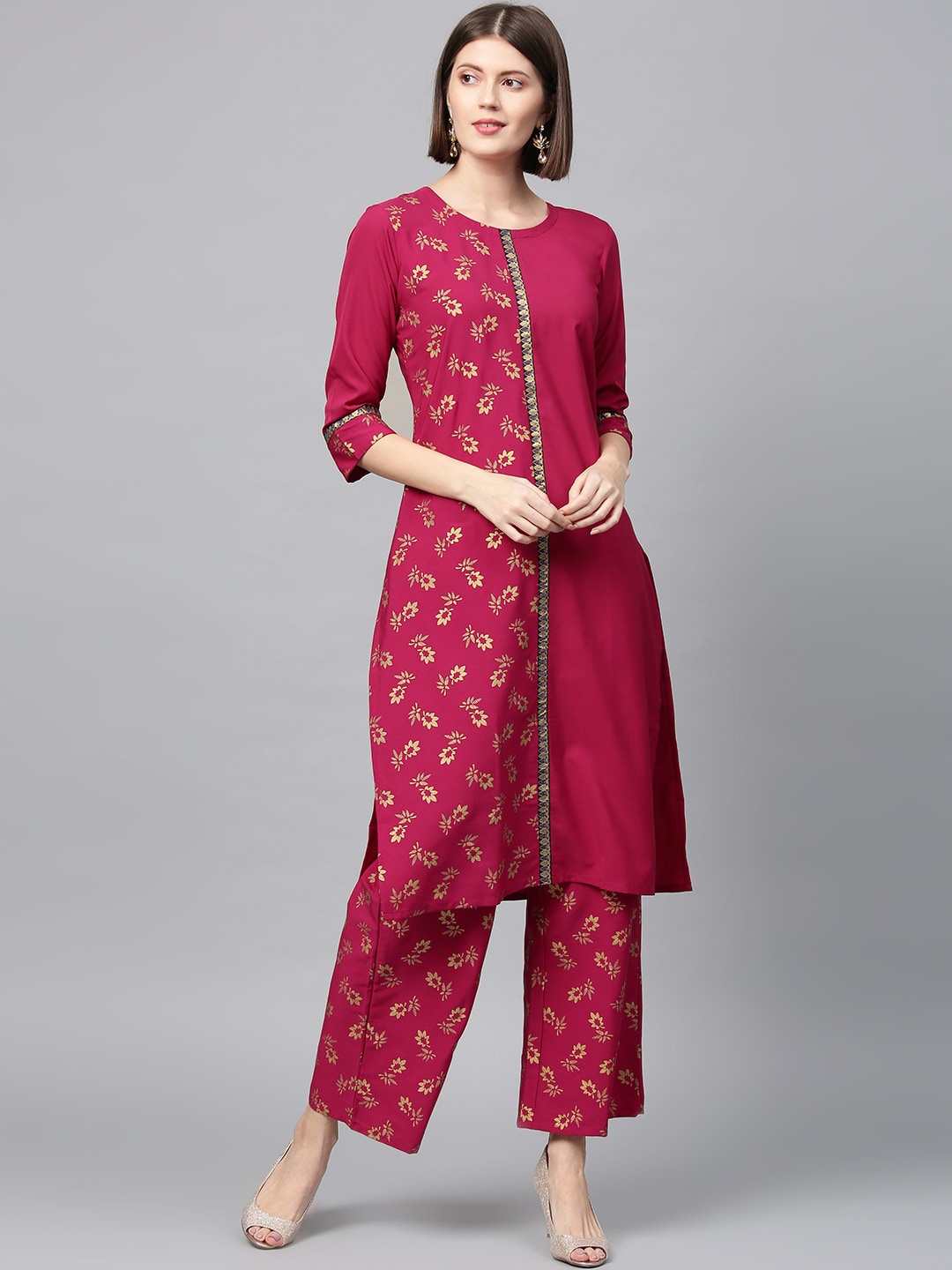

ZIYAA Women Pink Ethnic Motifs Printed Kurta with Palazzos