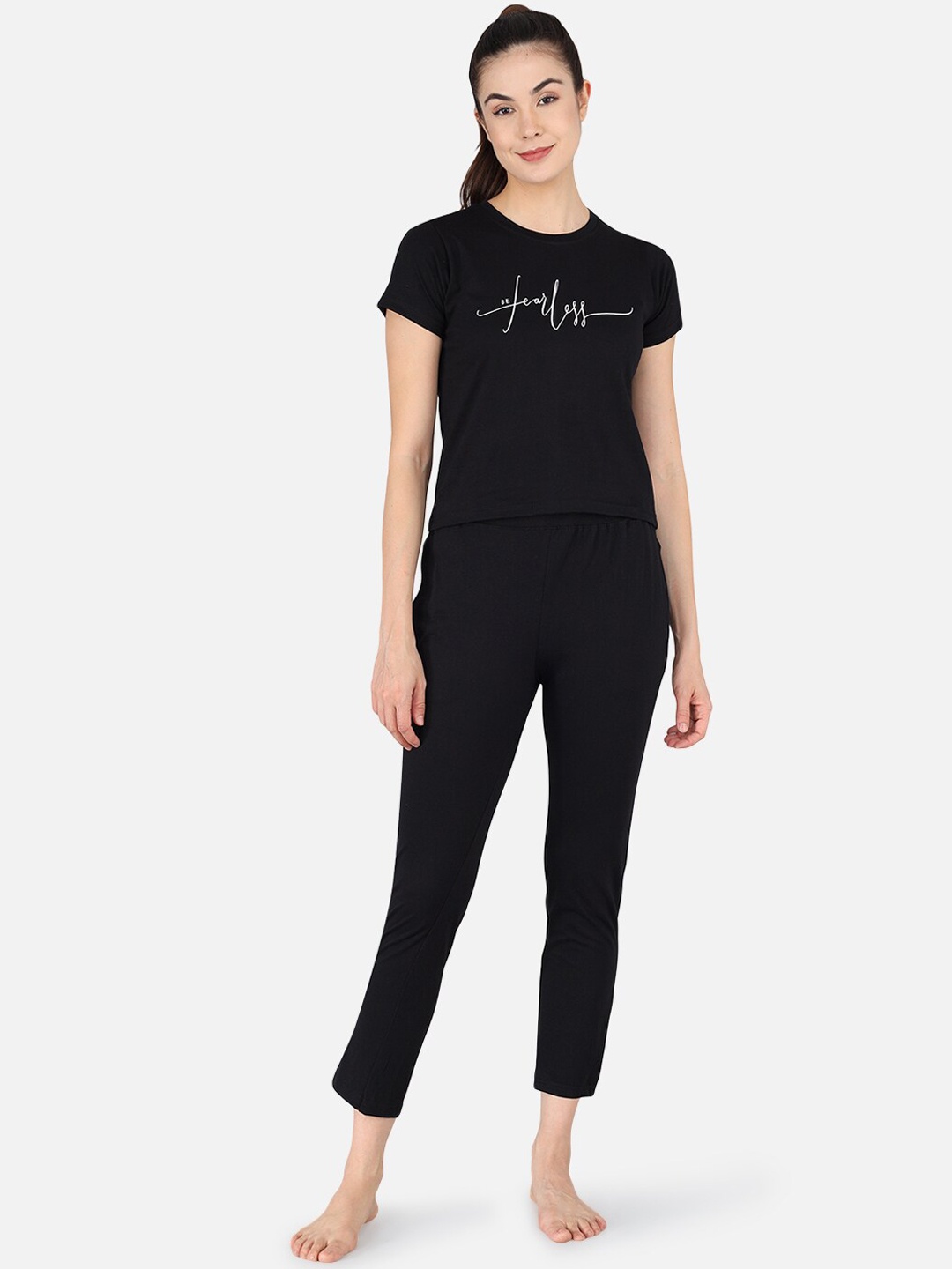 

The Dry State Women Black Printed Cotton Night Suit