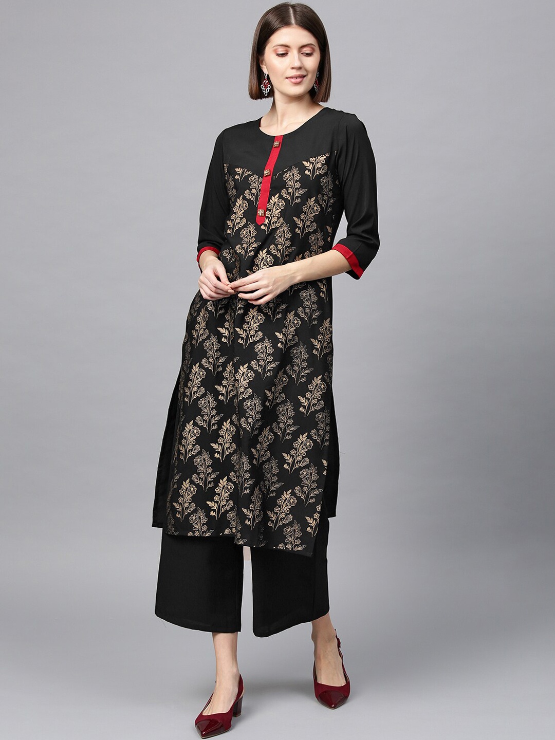 

ZIYAA Women Black Floral Printed Kurta with Palazzos