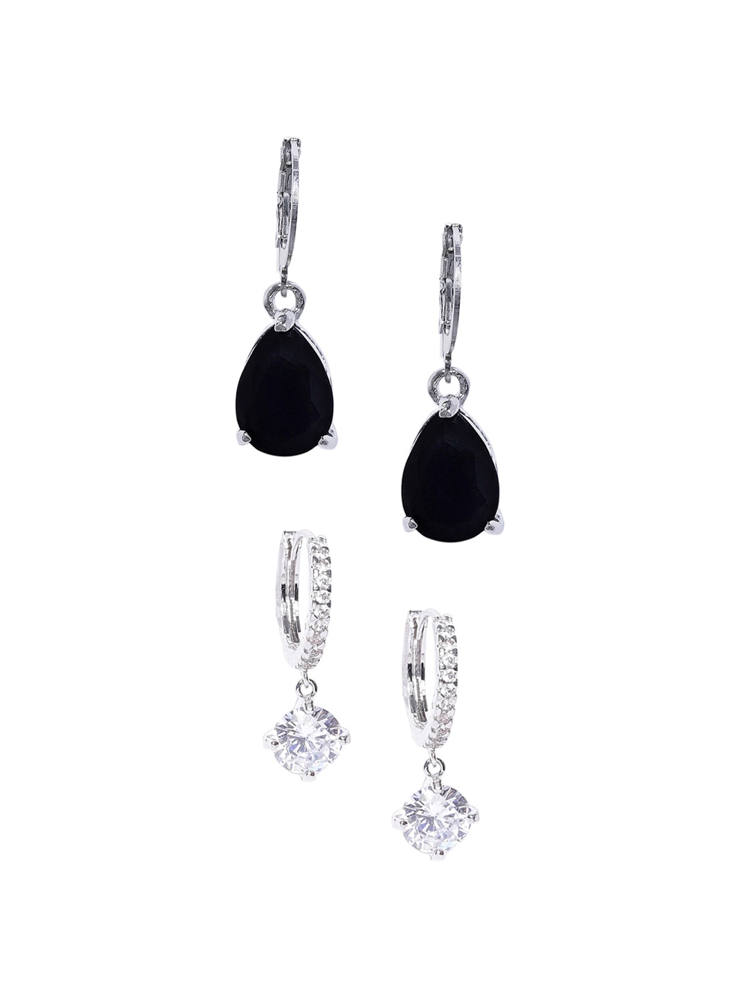 

OOMPH Silver & Black Set of 2 Contemporary Drop Earrings