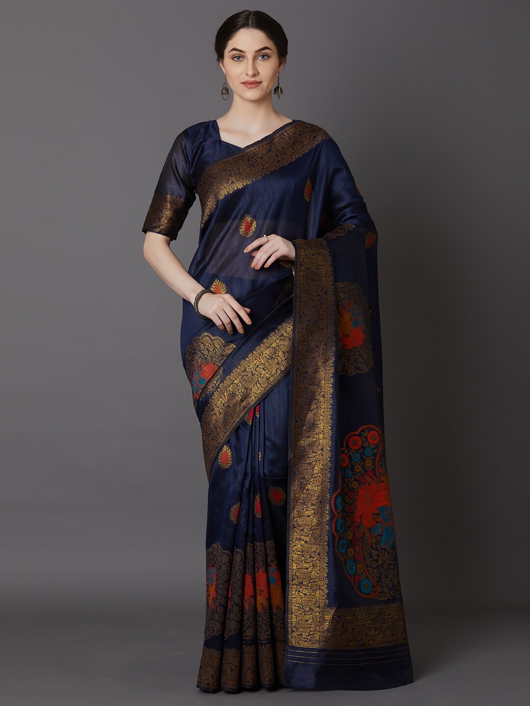 

Saree mall Women Navy Blue Ethnic Motifs Printed Saree