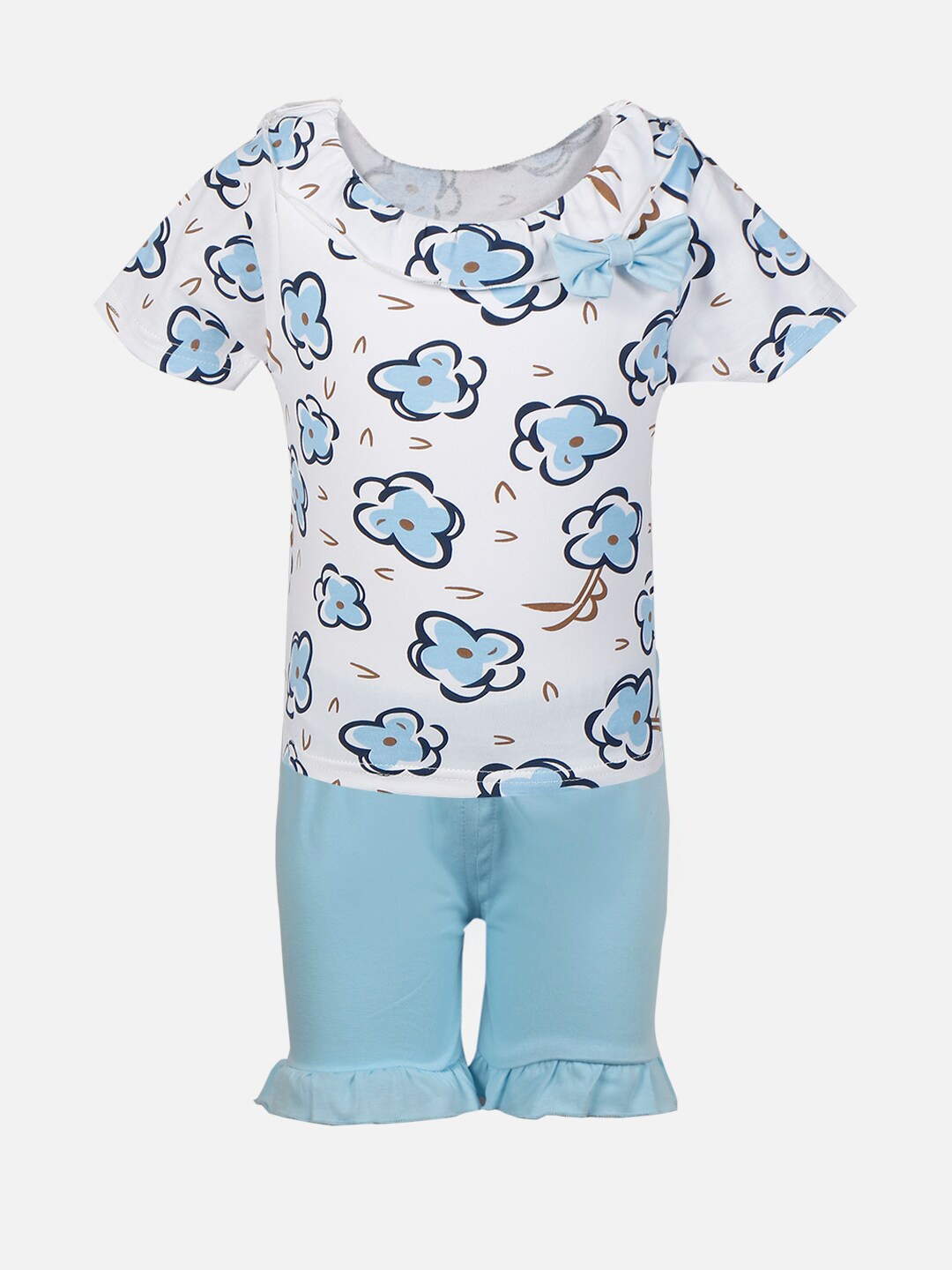 

PASSION PETALS Girls Blue & Black Flower Printed Top with Shorts