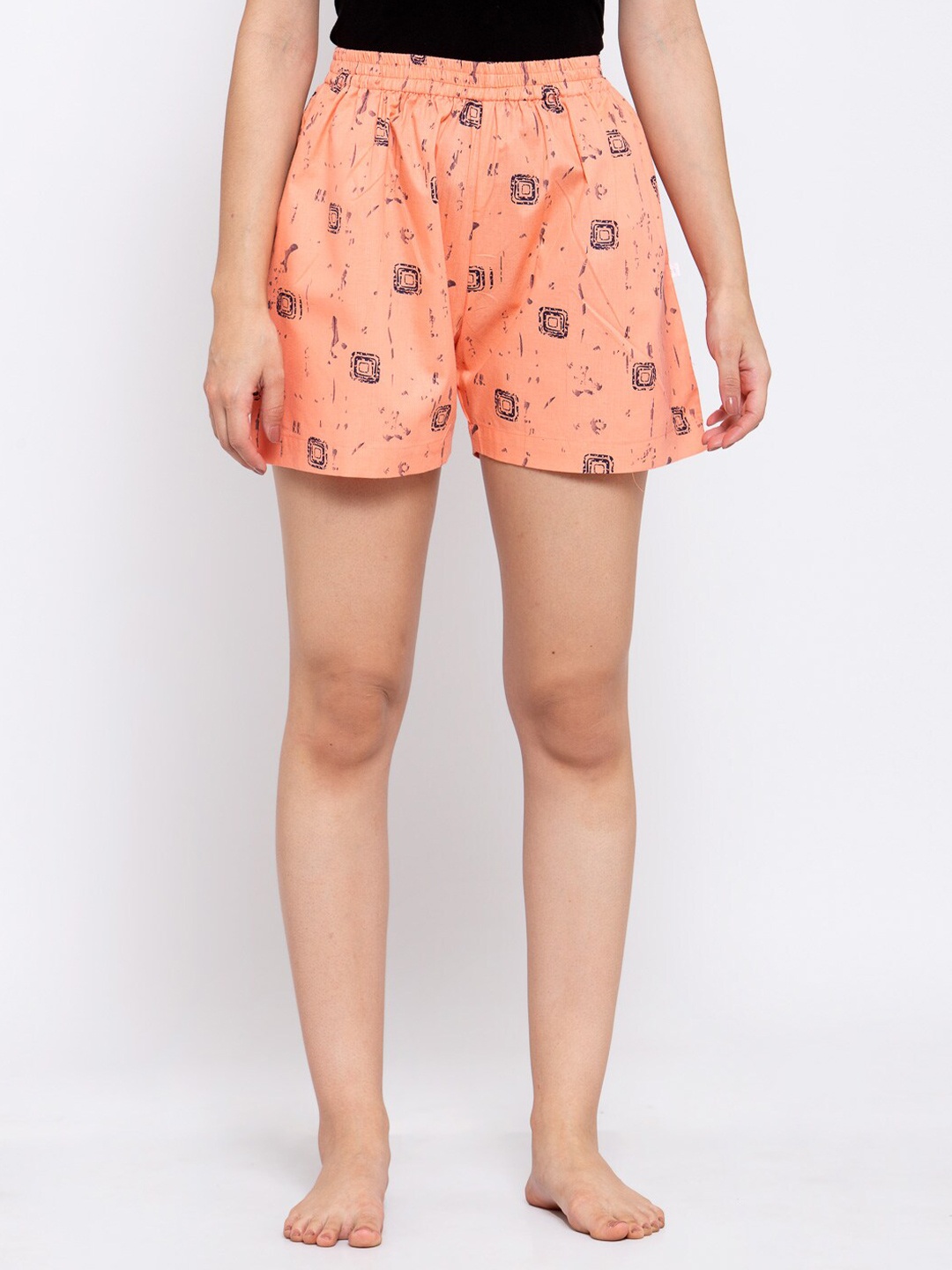 

Badoliya & Sons Women Peach & Black Printed Lounge Shorts