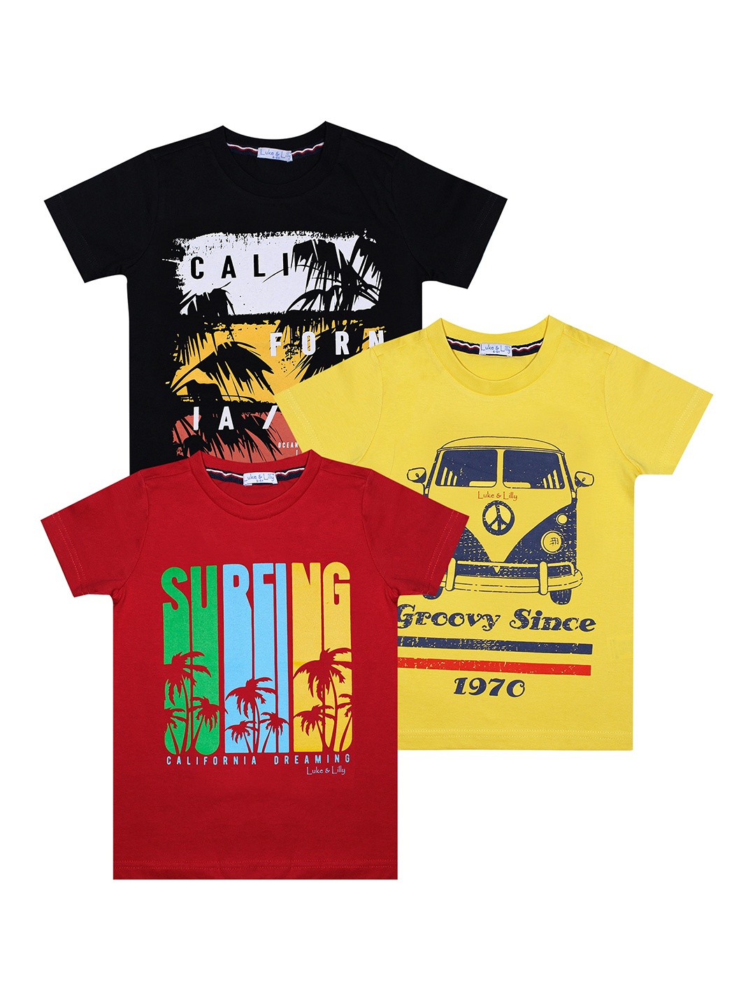 

Luke & Lilly Boys Pack Of 3 Printed Cotton T-shirts, Red