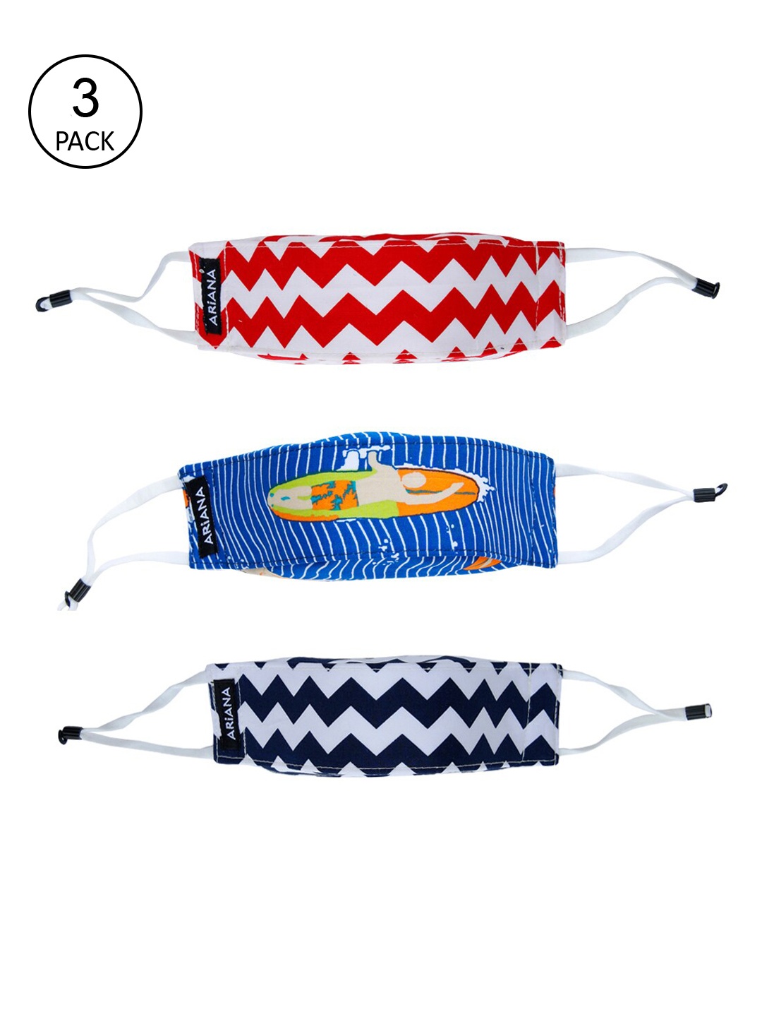 

Ariana Kids Pack Of 3 7-Ply 3D Cotton Reusable Cloth Face Masks, Red