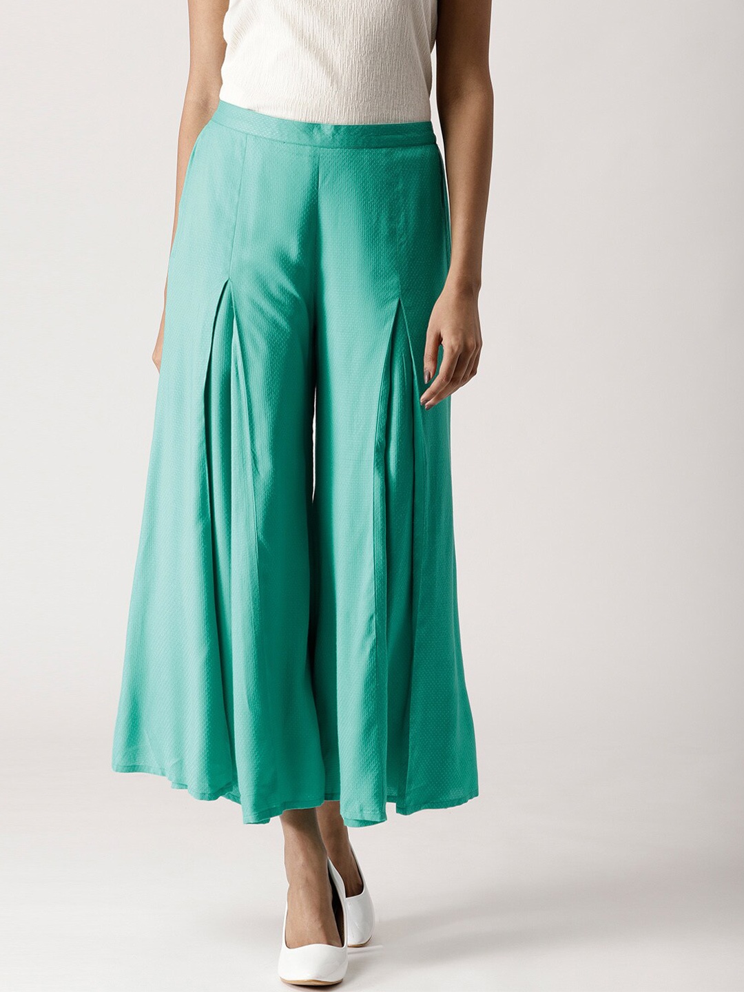 

Libas Women Sea Green Flared Knitted Palazzos