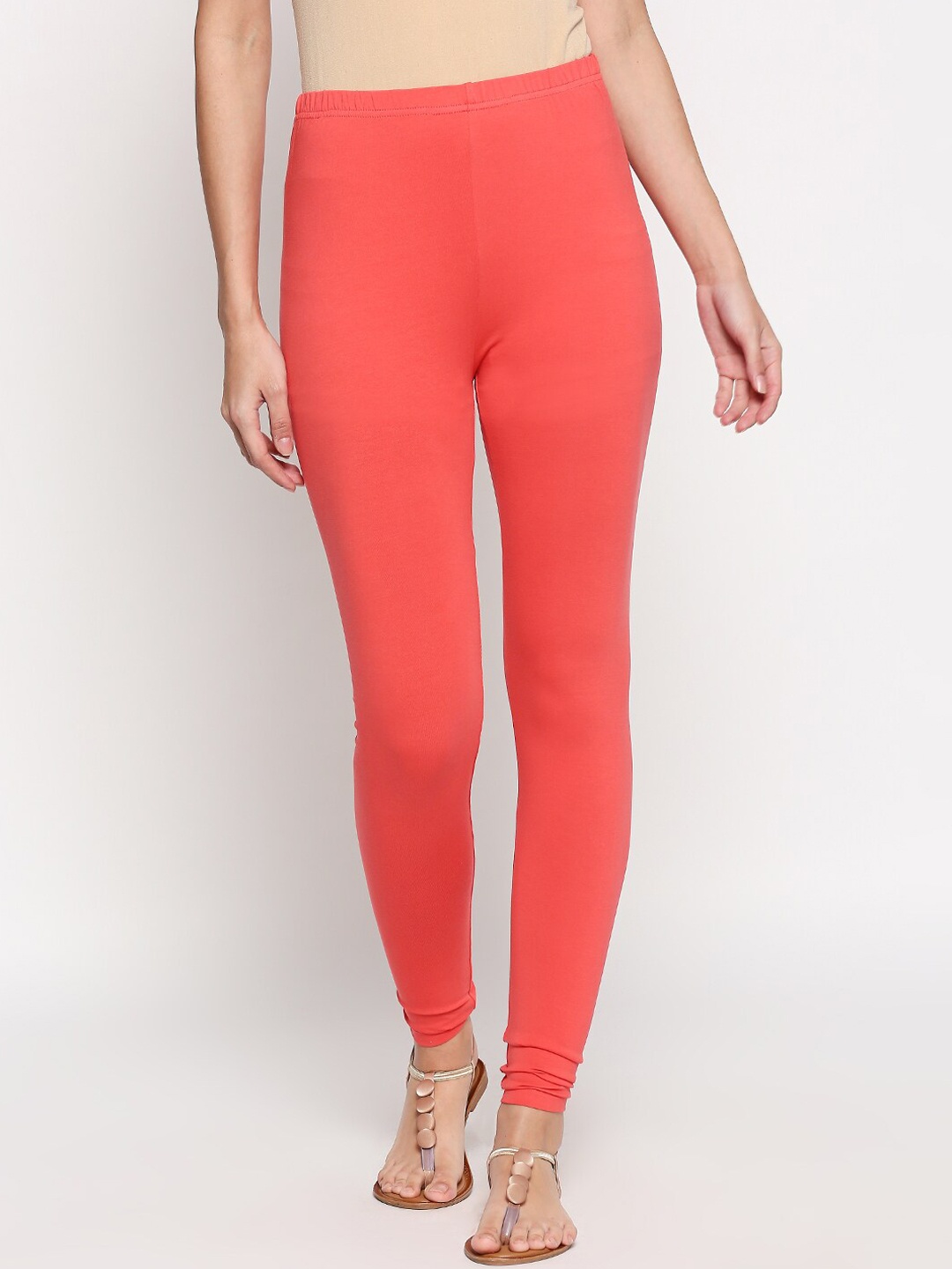 

People Women Coral-Coloured Solid Ankle-Length Leggings