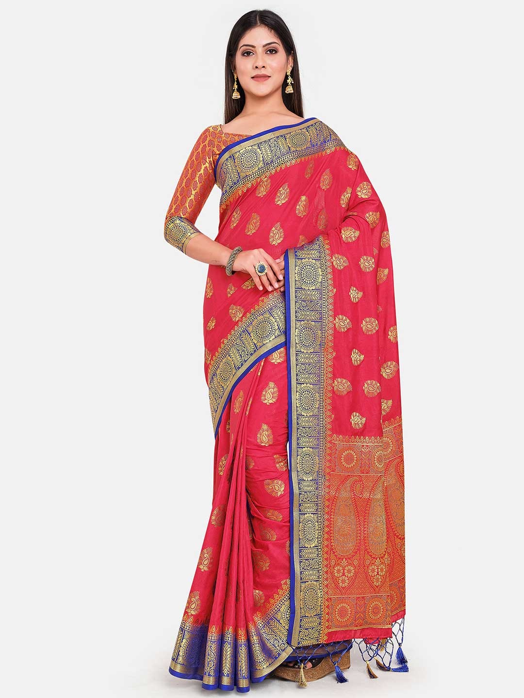 

MIMOSA Red & Blue Woven Design Art Silk Kanjeevaram Saree