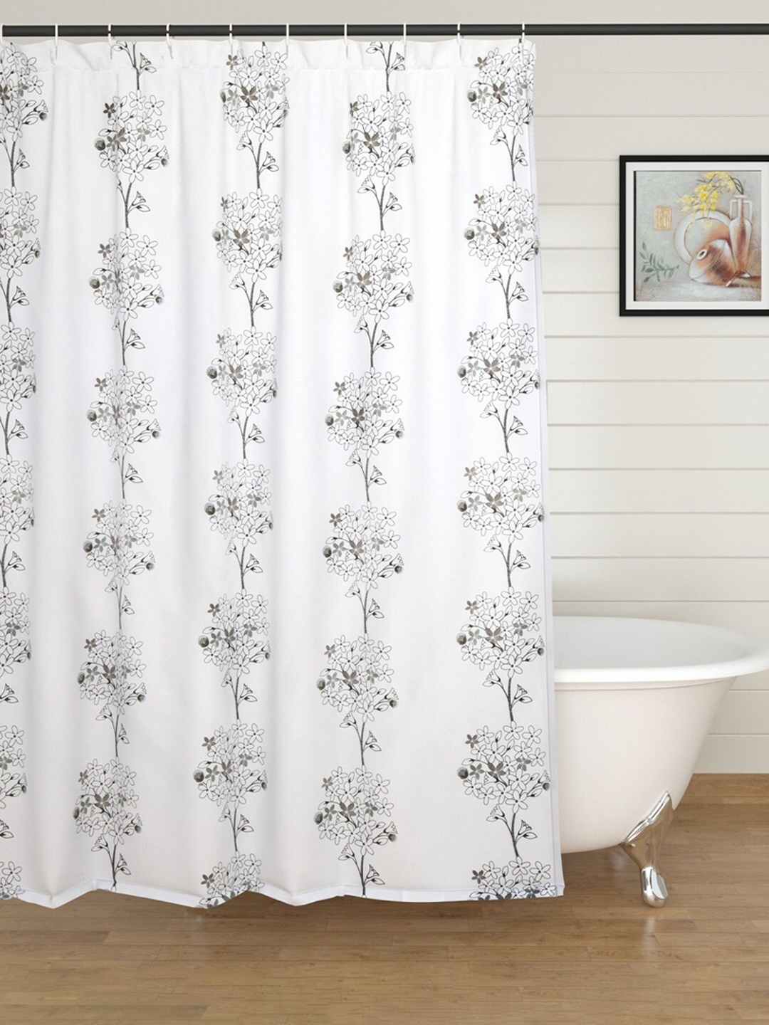 

Home Centre White & Black Floral Shower Curtain