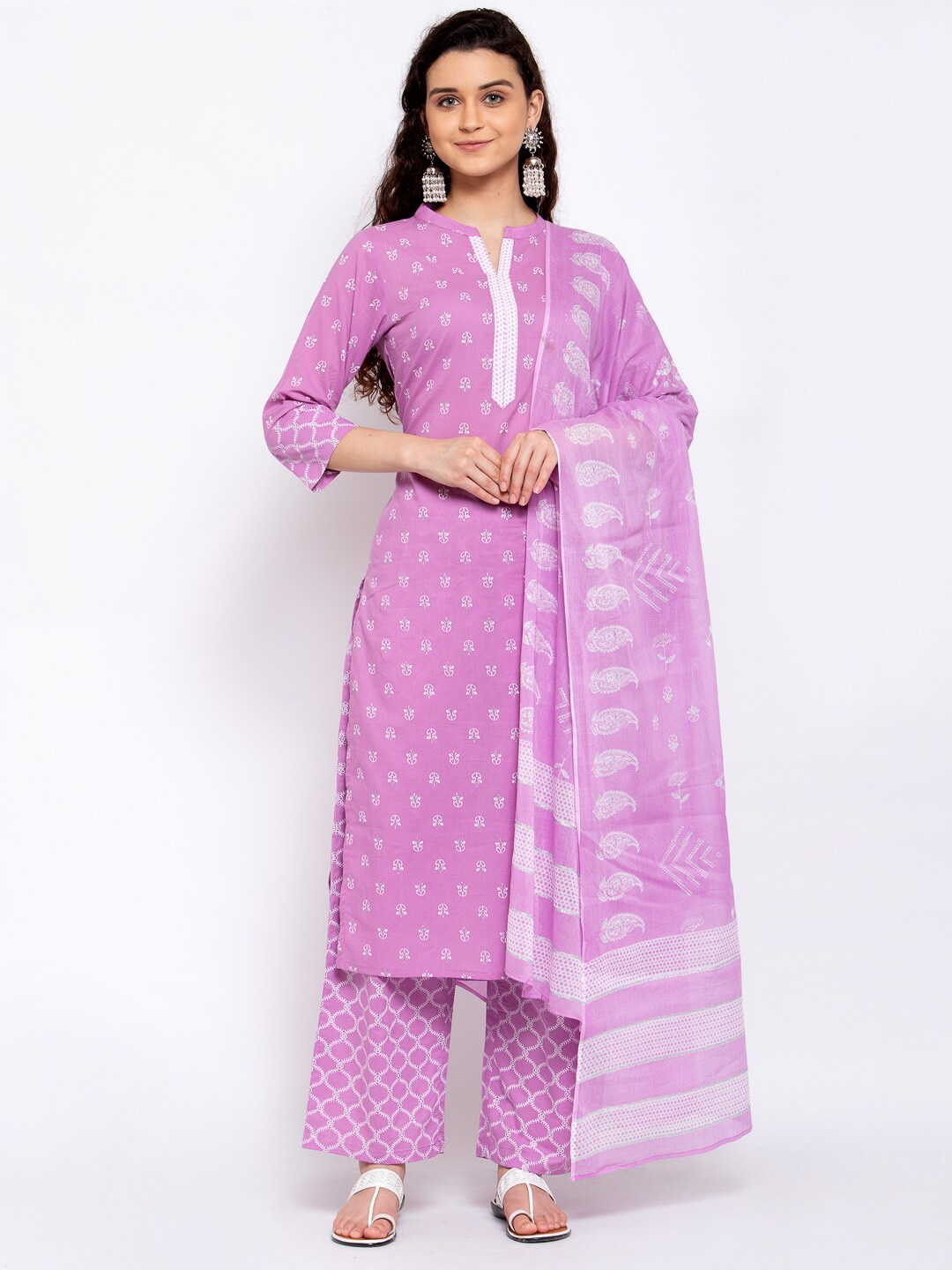 

Yuris Women Purple Ethnic Motifs Printed Pure Cotton Kurta with Palazzos & With Dupatta