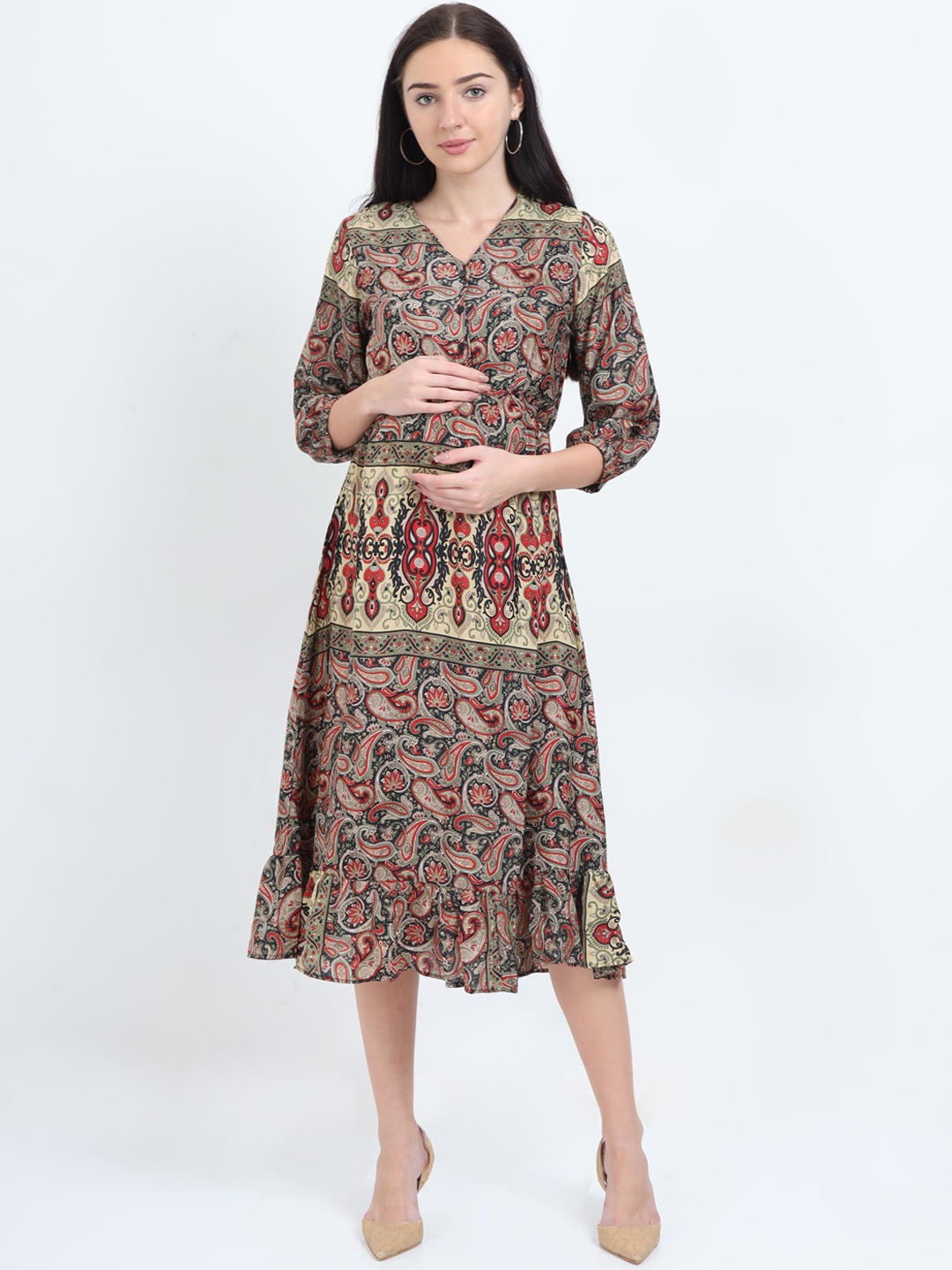 

The Mom Store Maternity Multi Bohemian Crepe Midi Dress