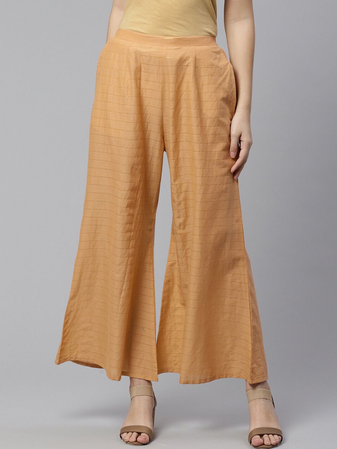 

Libas Women Beige Striped Knitted Palazzos