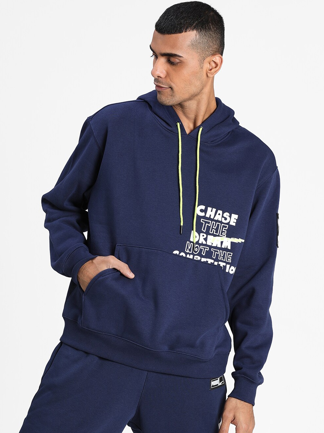 

Puma Men Navy Blue Printed Basketball Hoodie