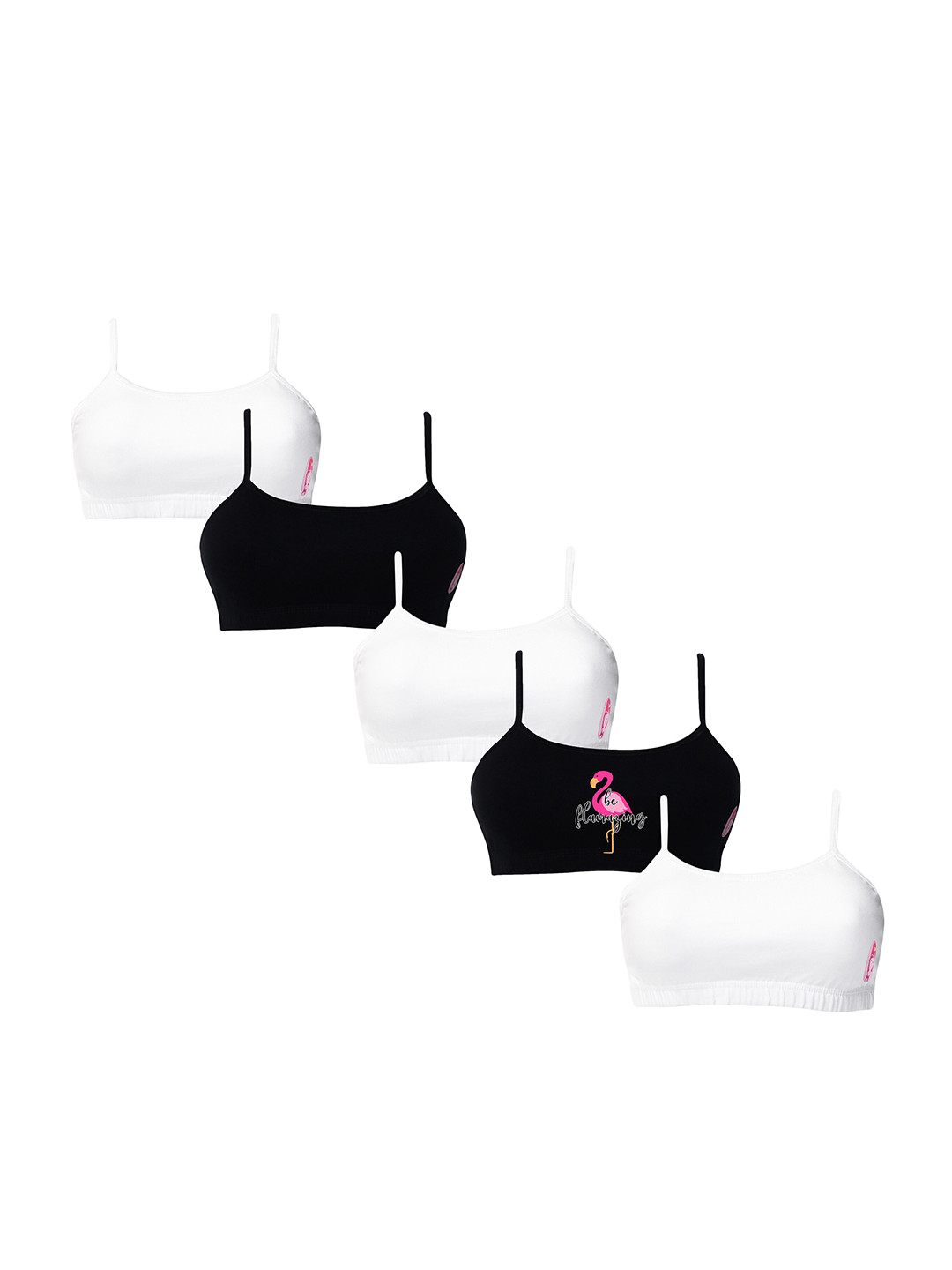 

Girls Pack Of 5 Double Layer Premium Cotton Non-Wired Non Padded Beginners Bra DCBRJU6865/xxxs, Black