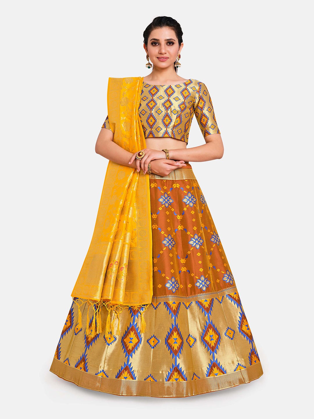 

MIMOSA Gold & Yellow Semi-Stitched Lehenga & Blouse with Dupatta