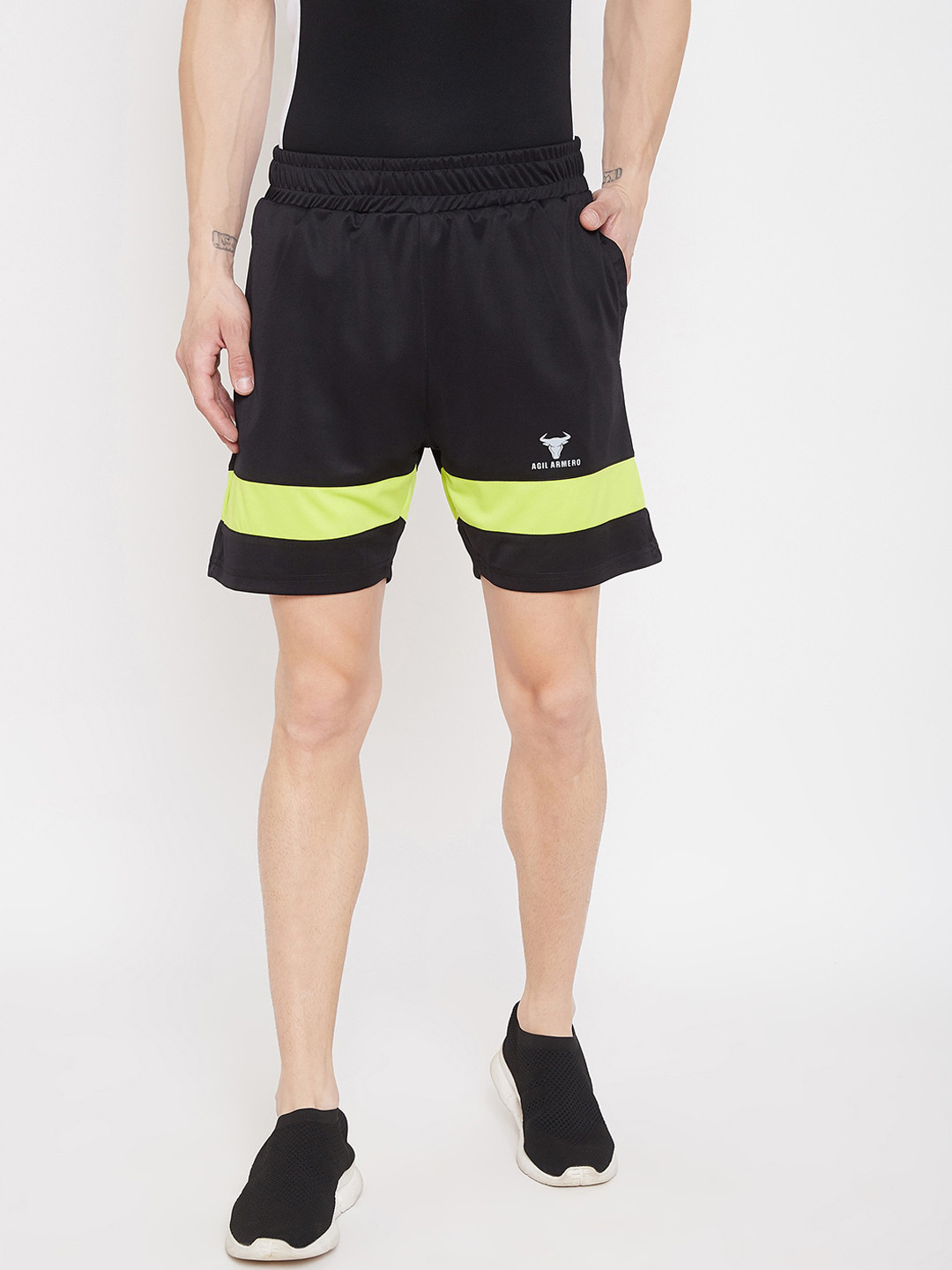 

AGIL ARMERO Men Multi Colourblocked Mid-Rise Sports Shorts