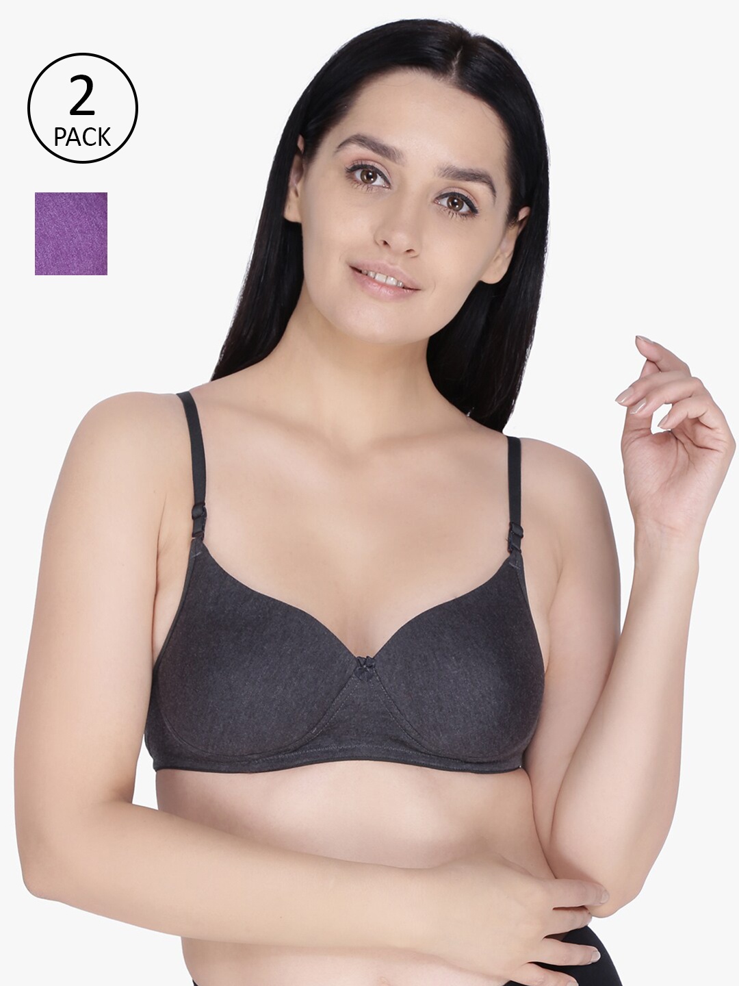 

Anoma Pack Of 2 T-shirt Bra Full Coverage Lightly Padded ANM01-PK2, Charcoal