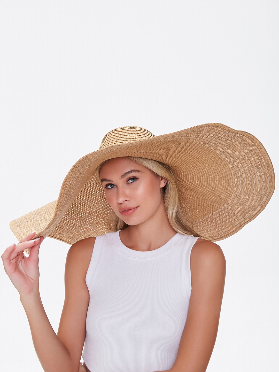 

FOREVER 21 Women Tan-Brown Solid Oversized Floppy Straw Hat