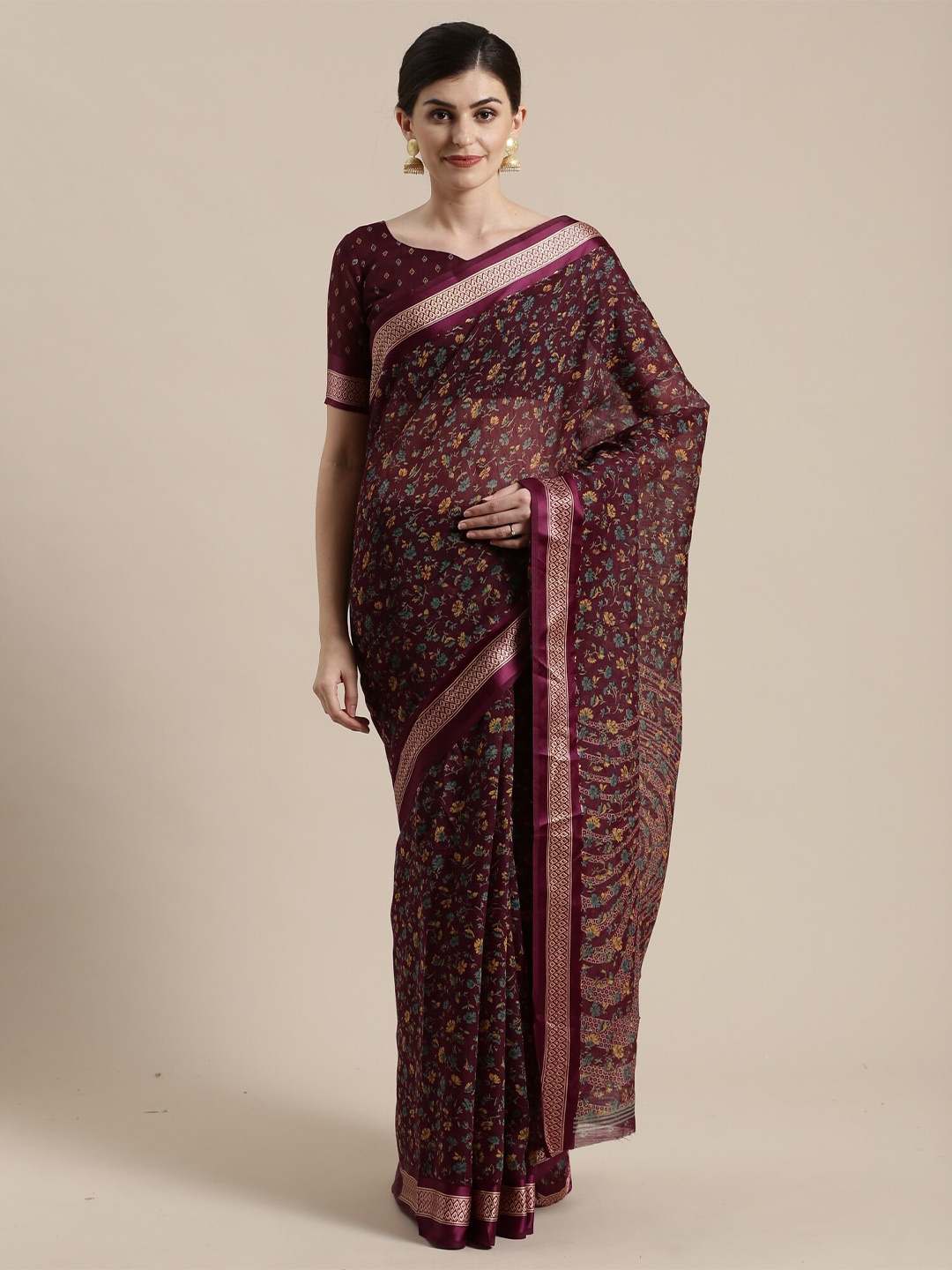 

Saree mall Purple Floral Silk Cotton Sarees