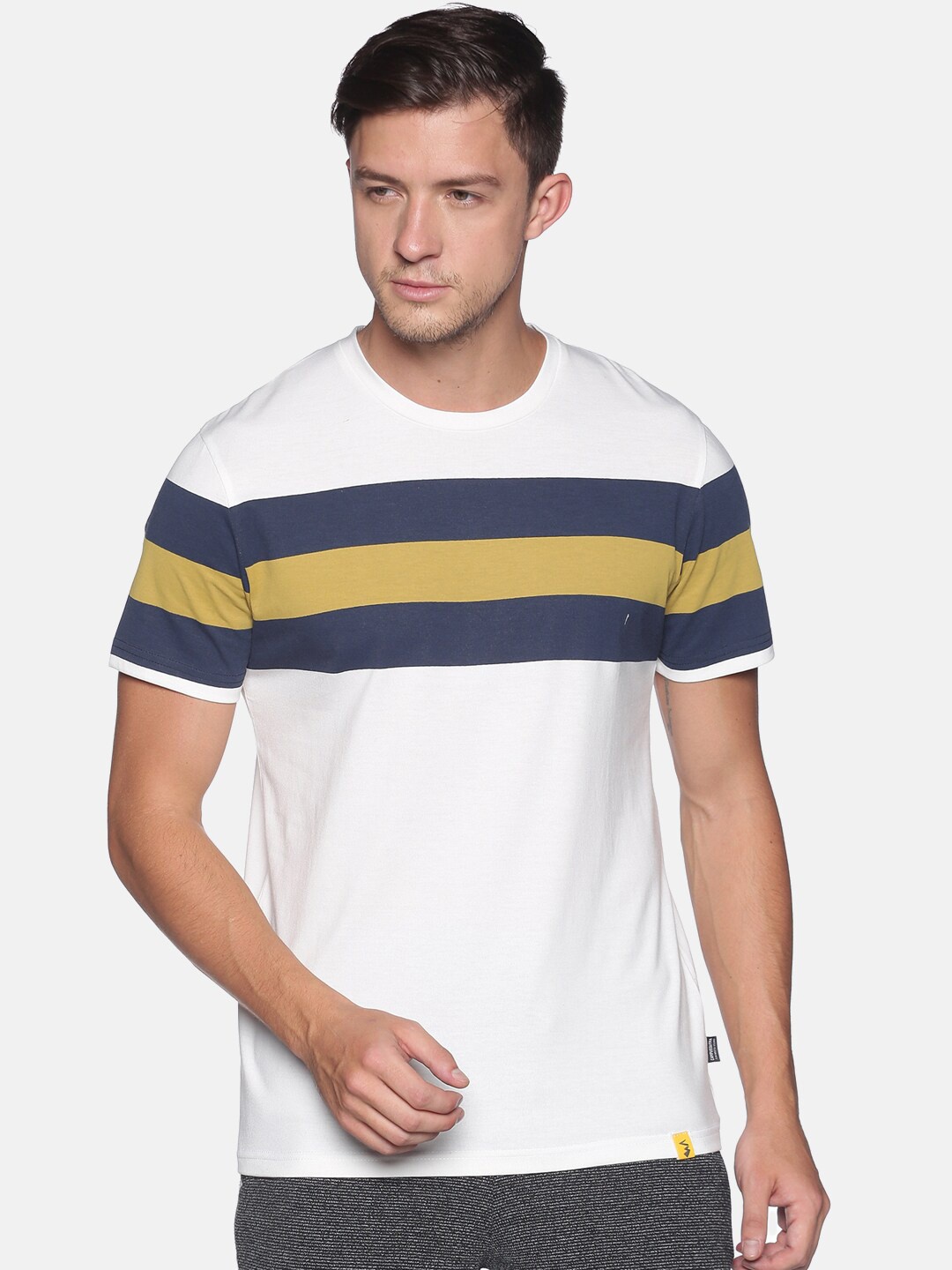 Campus Sutra Men White Striped T-shirt
