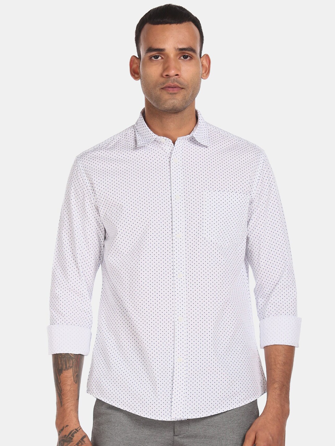 

Ruggers Men White Printed Cotton Casual Shirt