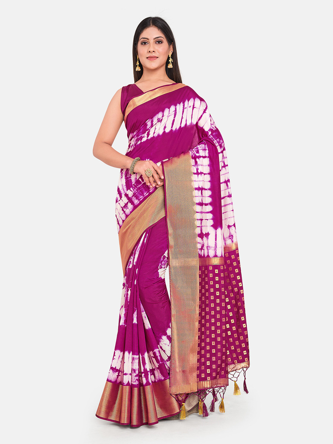 

MIMOSA Purple & White Tie and Dye Zari Art Silk Banarasi Saree