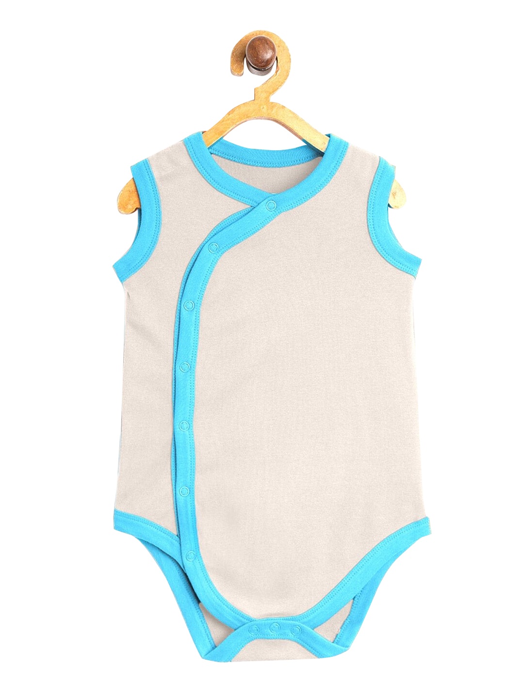 cherrytoes Kids Off White & Turquoise Blue Solid Bodysuit