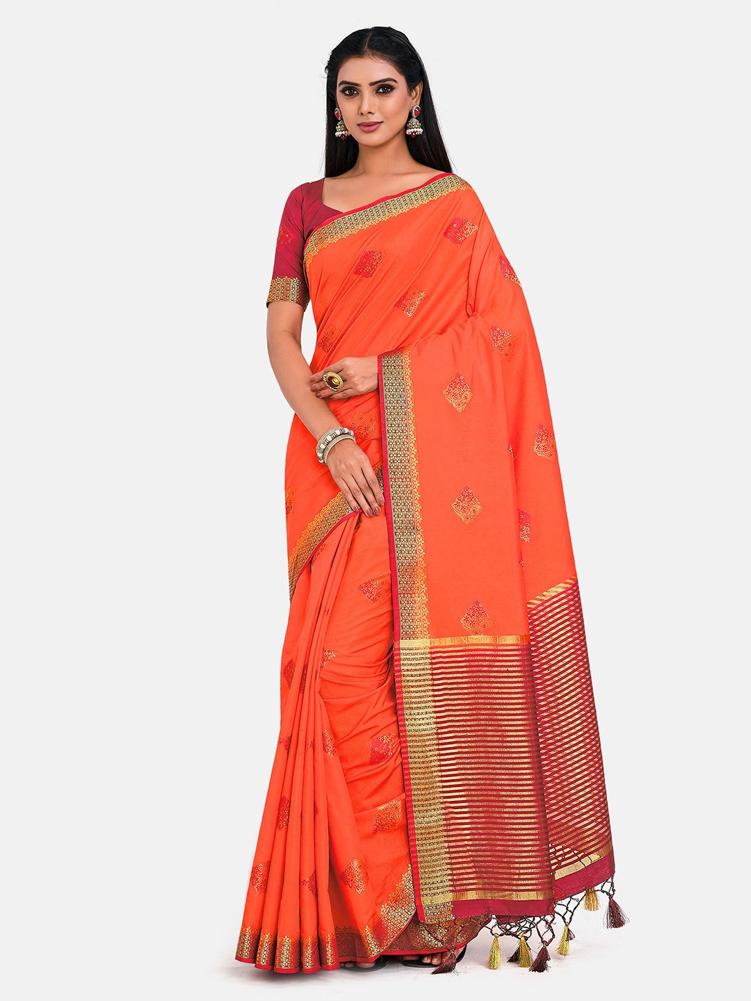 

MIMOSA Orange Woven Design Zari Art Silk Kanjeevaram Saree