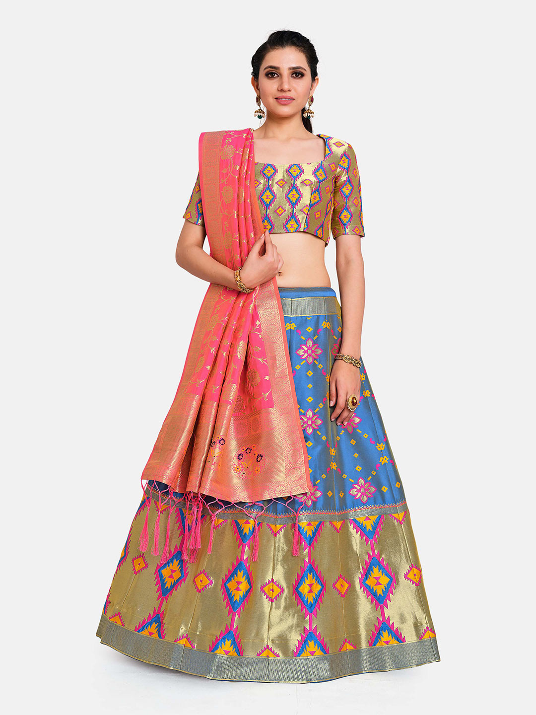 

MIMOSA Navy Multicoloured Semi-Stitched Lehenga & Blouse with Dupatta, Multi
